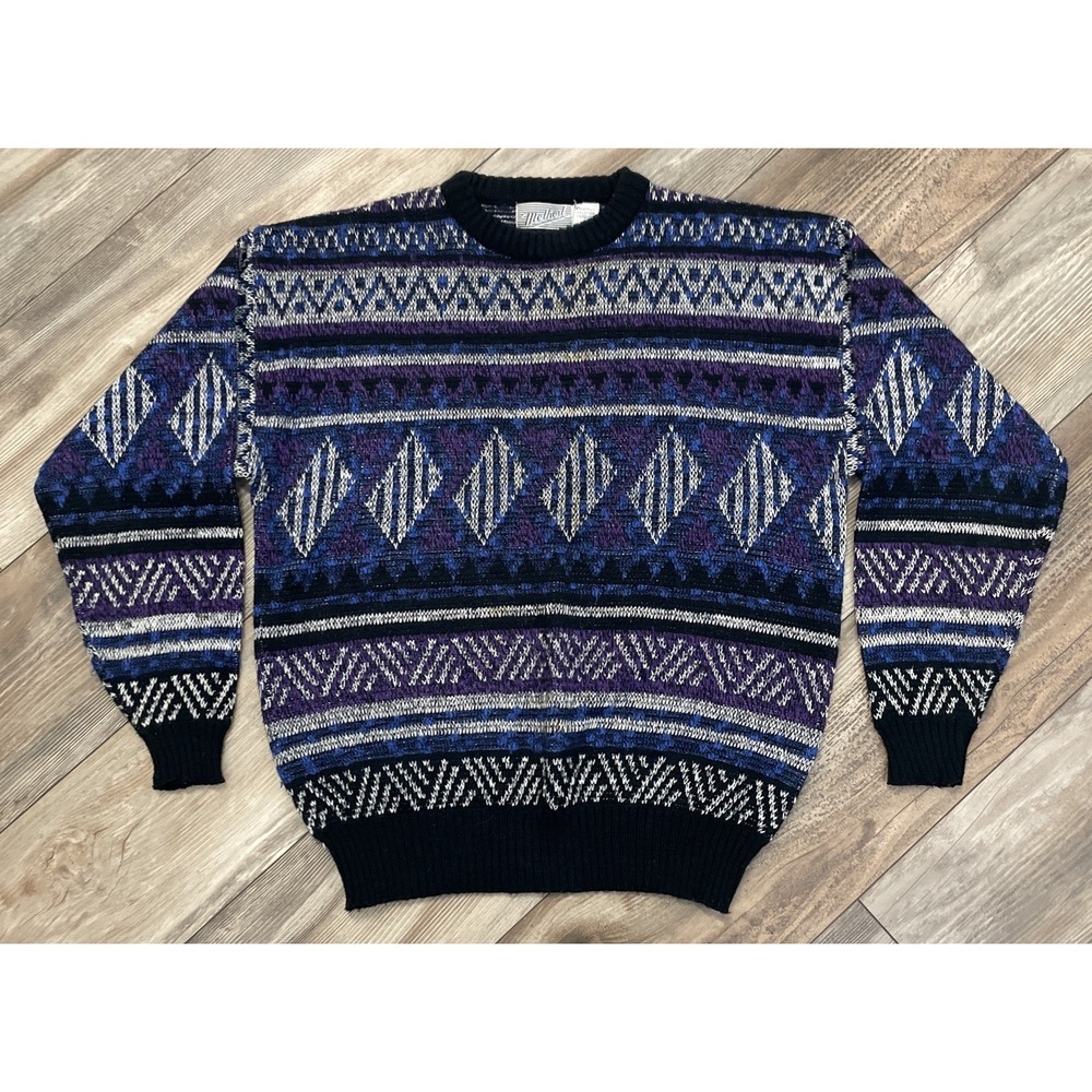 Vintage Method Sweater Men's Large Made in Korea Coogi‎ Style 90s Abstract Knit